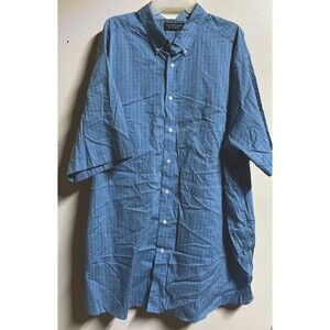 Roundtree & Yorke Mens Dress Shirt Size 3XT Blue Stripe Short Sleeve Pocket